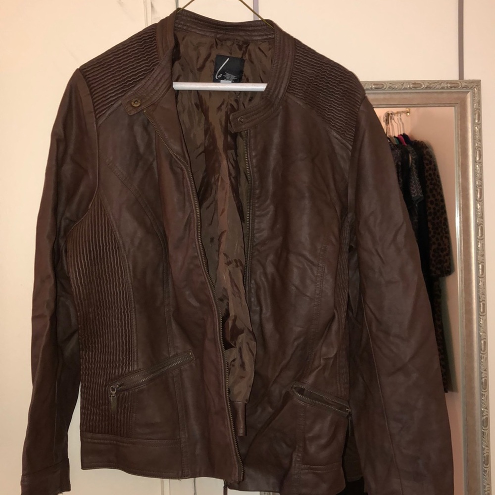Lane Bryant Faux Leather Brown Jacket 14/16